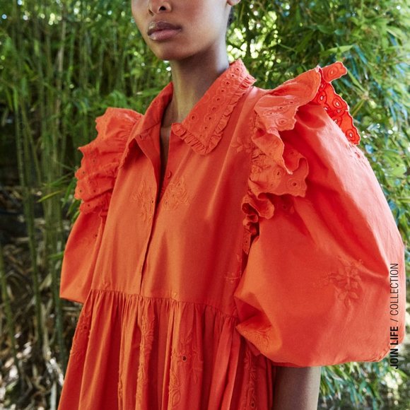 ZARA OPENWORK EMBROIDERED DRESS ORANGE - 7521/117 - Picture 5 of 7